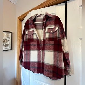 Cozy fall shacket. Pair with a lightweight sweater or turtleneck.